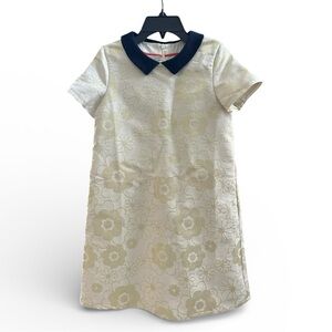 NWOT. Johnnieb (Mini Boden) Cream/Gold/Navy Brocade Dress. Size 11-12y.